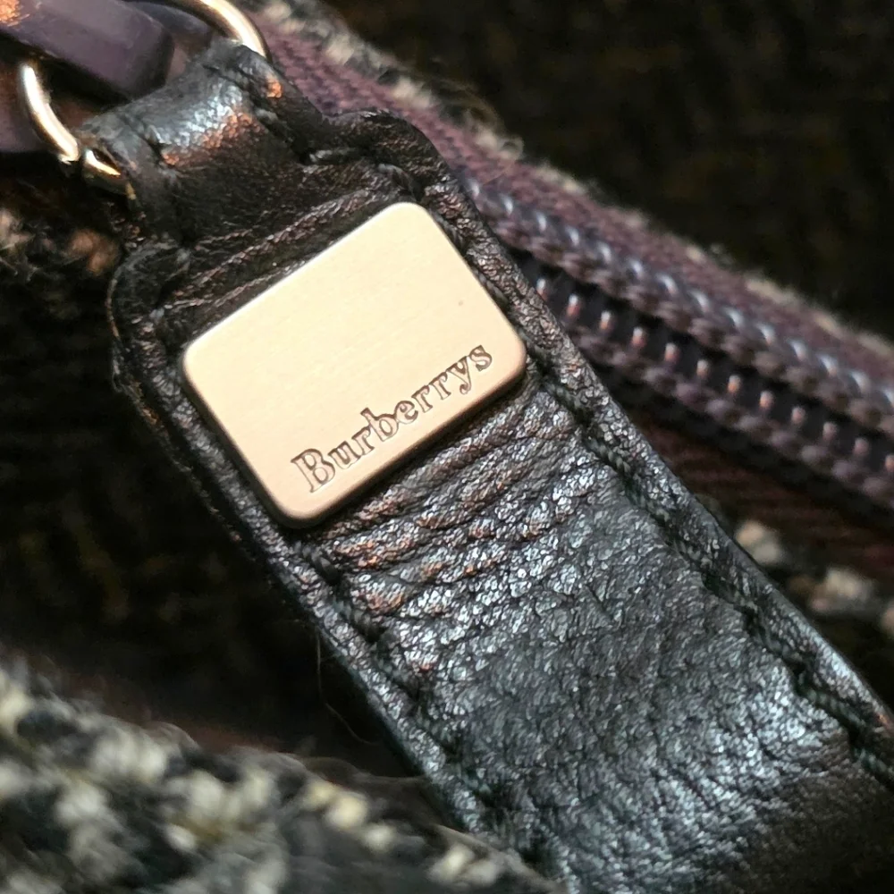 Burberrys Black and White Rare Tweed Double Handle Satchel Bag